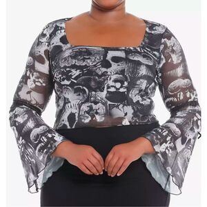Hot Topic Social Collision Sleepy Hollow Collage Bell Sleeve Crop Top Plus Size